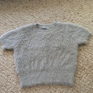 Zara Soft Gray Fuzzy Knit Top